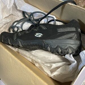 #Skechers Black Sneakers with Rugged Design